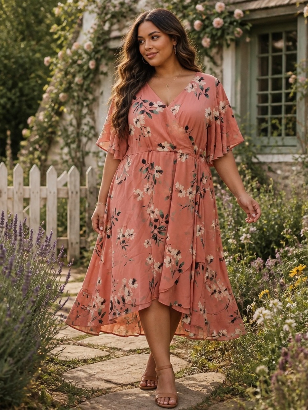 Torrid Plus Size Blush Floral Chiffon Wrap Midi Dress Sz 4 Preppy Girly Cottage